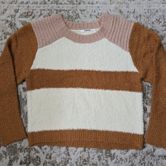 Anthropologie Self Contrast Rose Pink, White,Brown Striped Sweater-NWOT Size XS - Picture 5 of 15